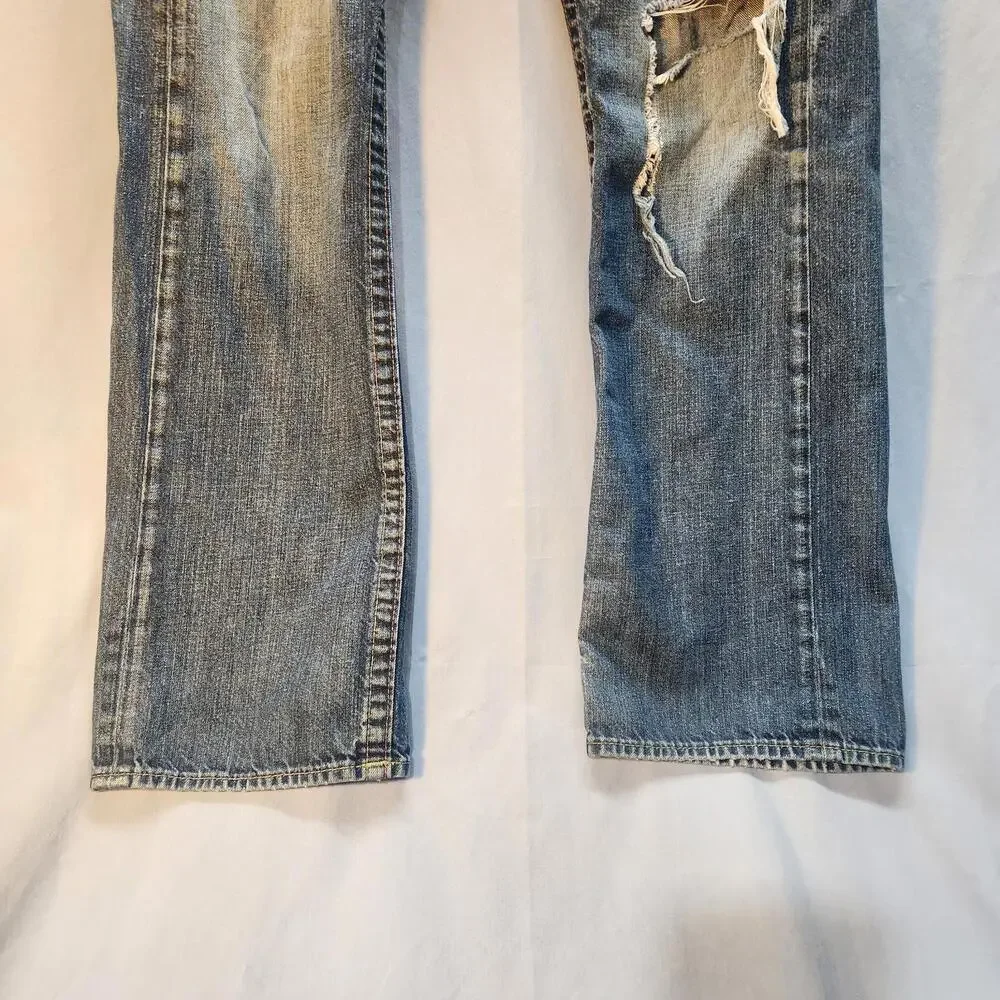 Vintage Y2K‎ True Religion Mens Straight Leg Jeans Sz 34 Distressed Blue Denim